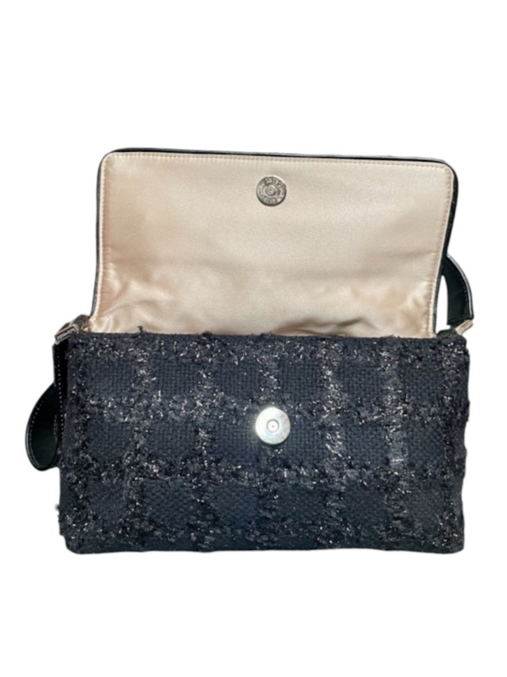 Kate Spade Made in Italy Vintage Black Tweed w/Metallic Grid Accent Shoulder Bag - Picture 7 of 10